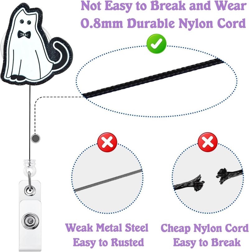 Bydevia Funny Ghost Black Cat Halloween Badge Reel Retractable, Fall Badge Reel for Nurse Nursing RN MA CNA LPN Medical Worker & Teacher, Spooky Cat Badge Holder with Alligator Clip & 24” Durable Nylon Cord - Image 4